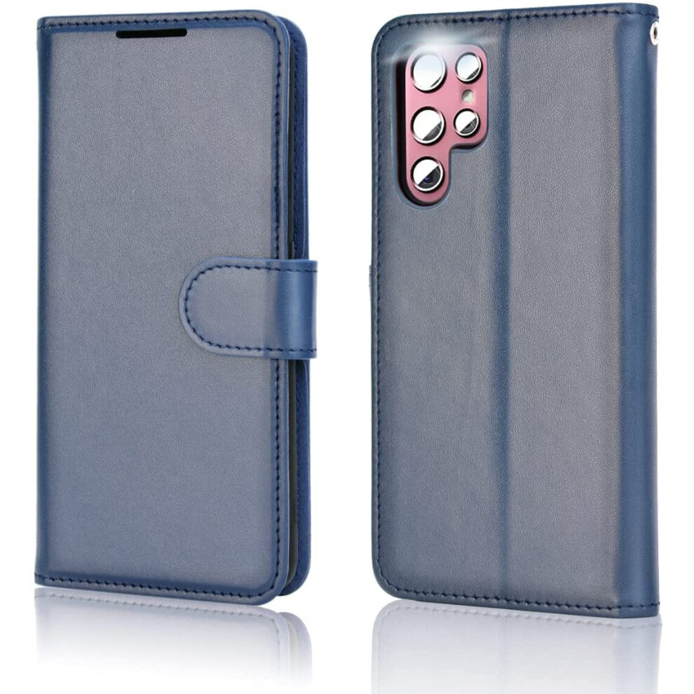 Techgear Galaxy S22 Ultra Leather Wallet Case, Flip Protective Case Cover With Wallet Card Holder, Stand And Wrist Strap - Navy...