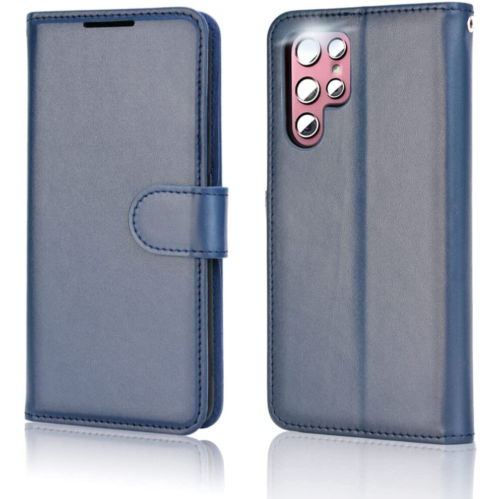 TECHGEAR Galaxy S22 Ultra Leather Wallet Case, Flip Protective Case Cover with Wallet Card Holder, Stand and Wrist Strap - Navy...