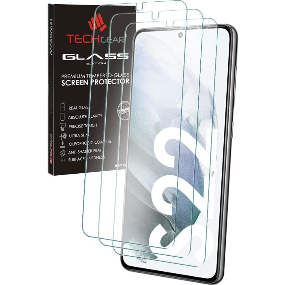 Techgear 3 Pack Glass Edition Compatible With Samsung Galaxy S22 / S22 5G, Tempered Glass Screen Protector Covers [2.5D Round...
