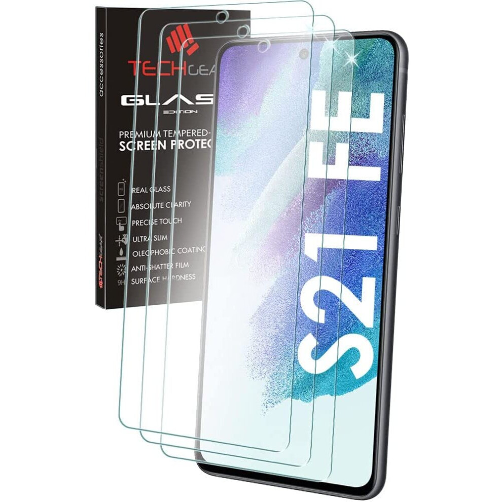 Techgear 3 Pack Glass Edition Compatible With Samsung Galaxy S21 Fe, Tempered Glass Screen Protector Covers [2.5D Round Edge]...