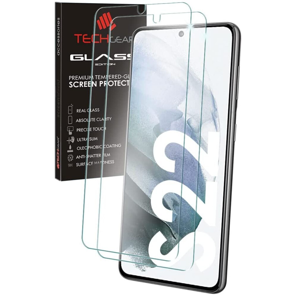 Techgear 2 Pack Glass Edition Compatible With Samsung Galaxy S22 / S22 5G, Tempered Glass Screen Protector Covers [2.5D Round...