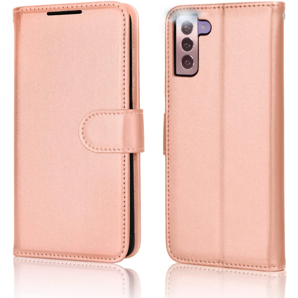 TECHGEAR Galaxy S22 Leather Wallet Case, Flip Protective Case Cover with Wallet Card Holder, Stand and Wrist Strap - Rose Gold...