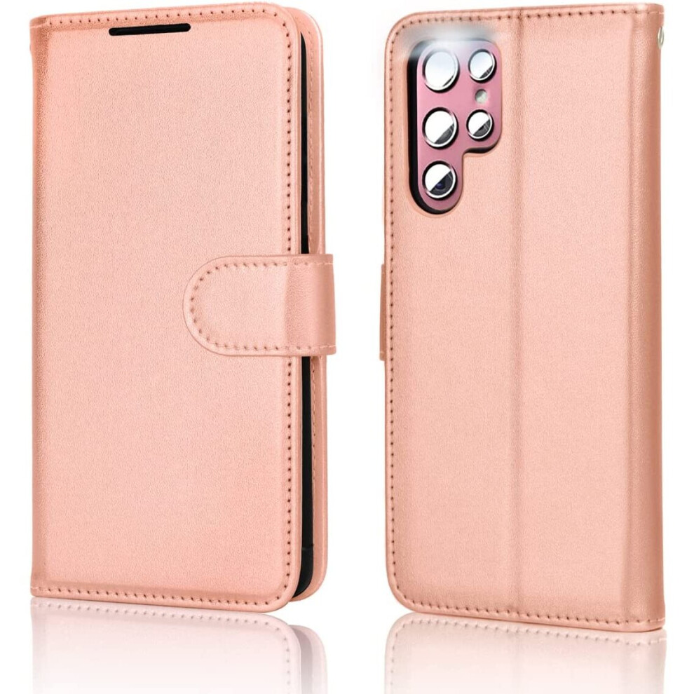 TECHGEAR Galaxy S22 Ultra Leather Wallet Case, Flip Protective Case Cover with Wallet Card Holder, Stand and Wrist Strap - Rose...