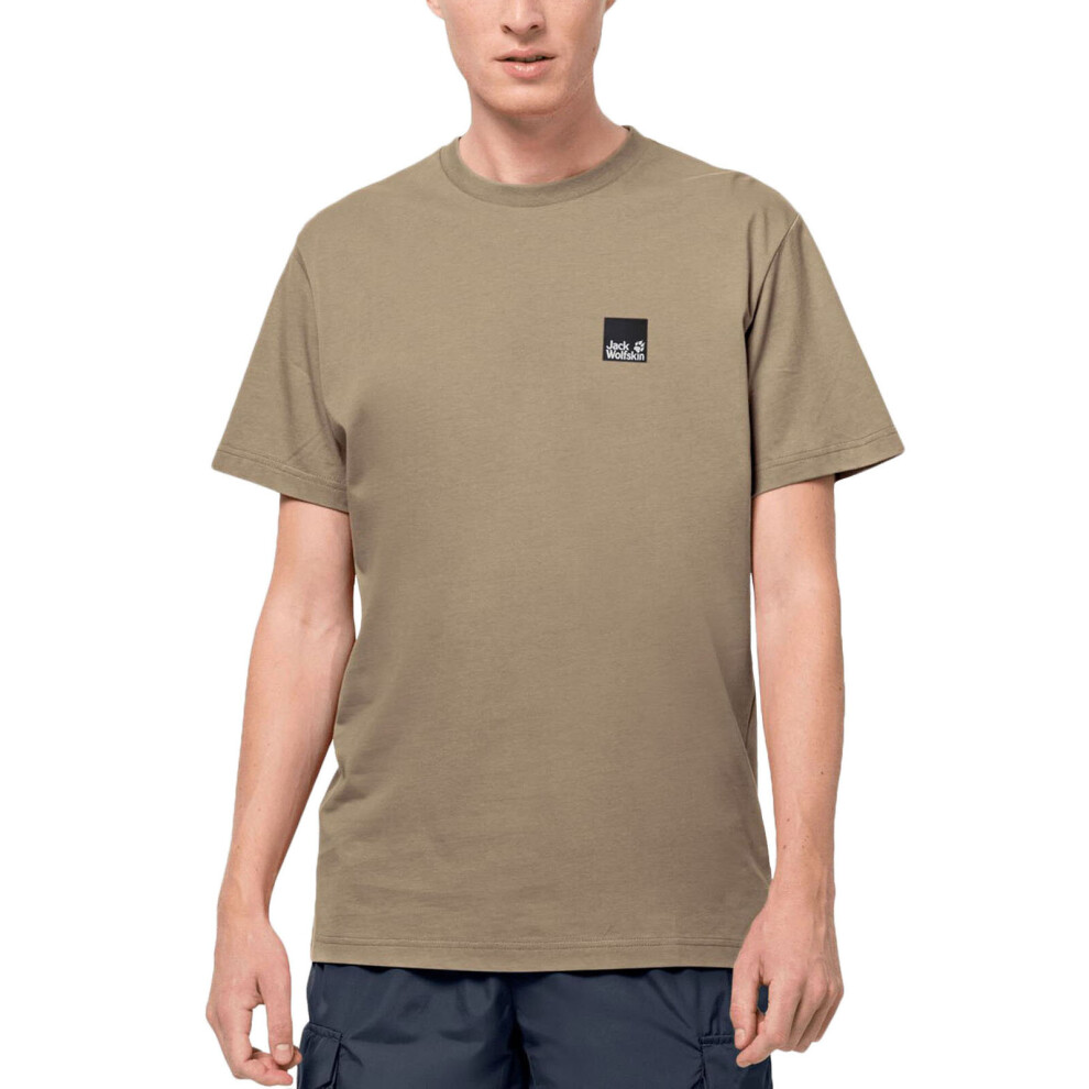 (S, Sand Dune) Jack Wolfskin Mens 365 Casual Cotton Crew Neck Short Sleeve T-Shirt Top Tee