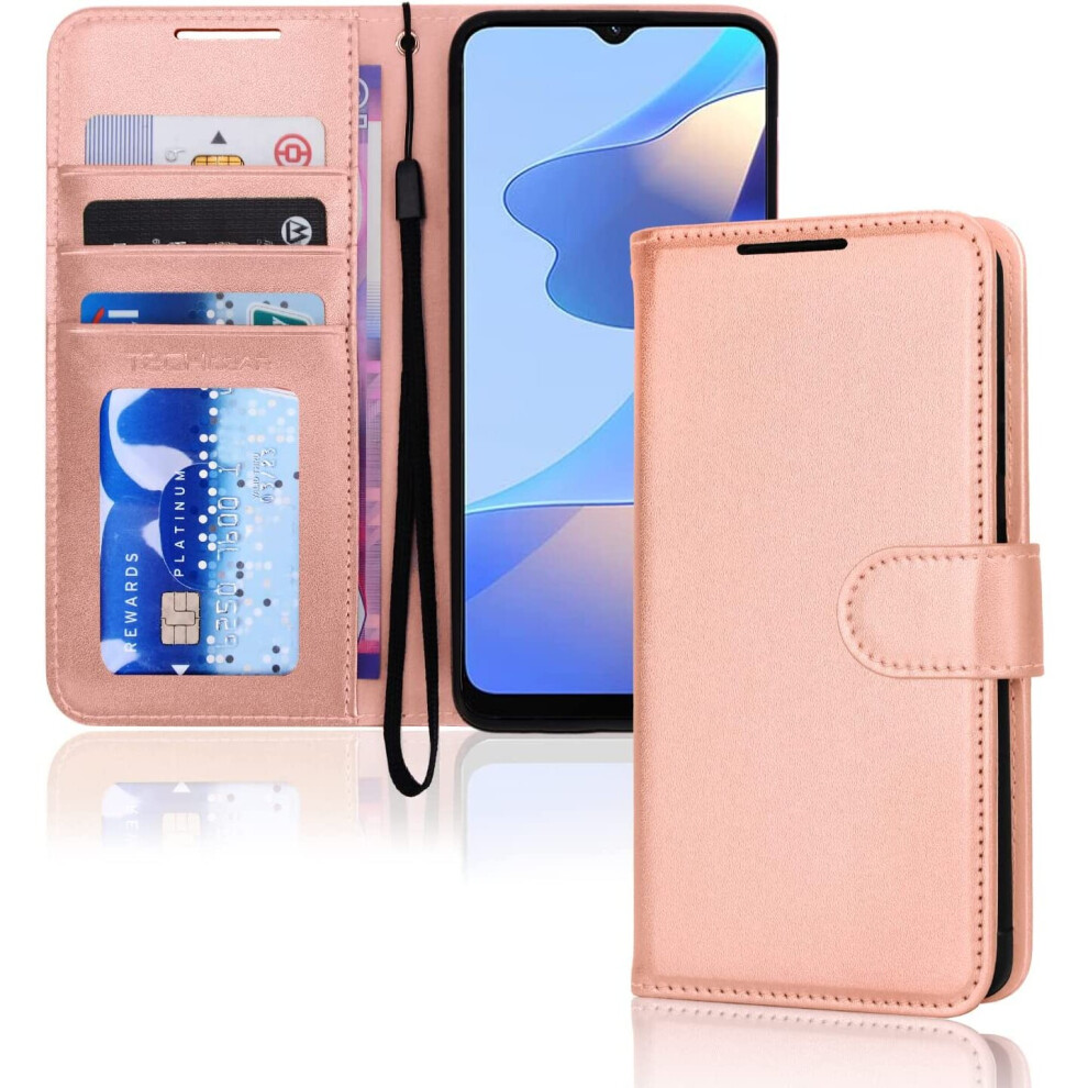 TECHGEAR Leather Wallet Case for Oppo A54s, Flip Protective Case Cover with Wallet Card Holder, Stand & Wrist Strap, Rose Gold...