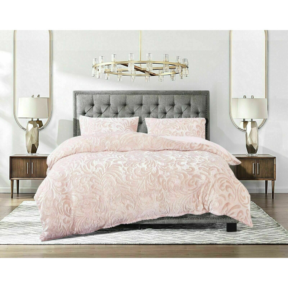 (Pink, Double) Fluffy Teddy Duvet cover Set with 2 pillow case