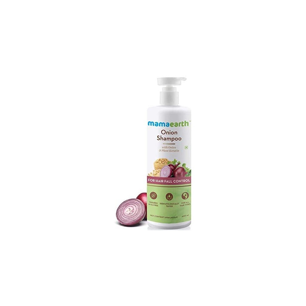 Mamaearth Onion Shampoo for Hair Growth & Hair Fall Control with Onion Oil & Plant Keratin 400ml