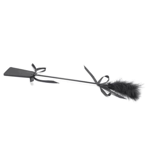Black Faux Leather Paddle Feather Tickling Stick 1