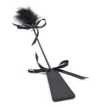 Black Faux Leather Paddle Feather Tickling Stick