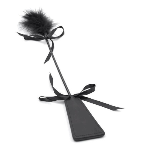Black Faux Leather Paddle Feather Tickling Stick