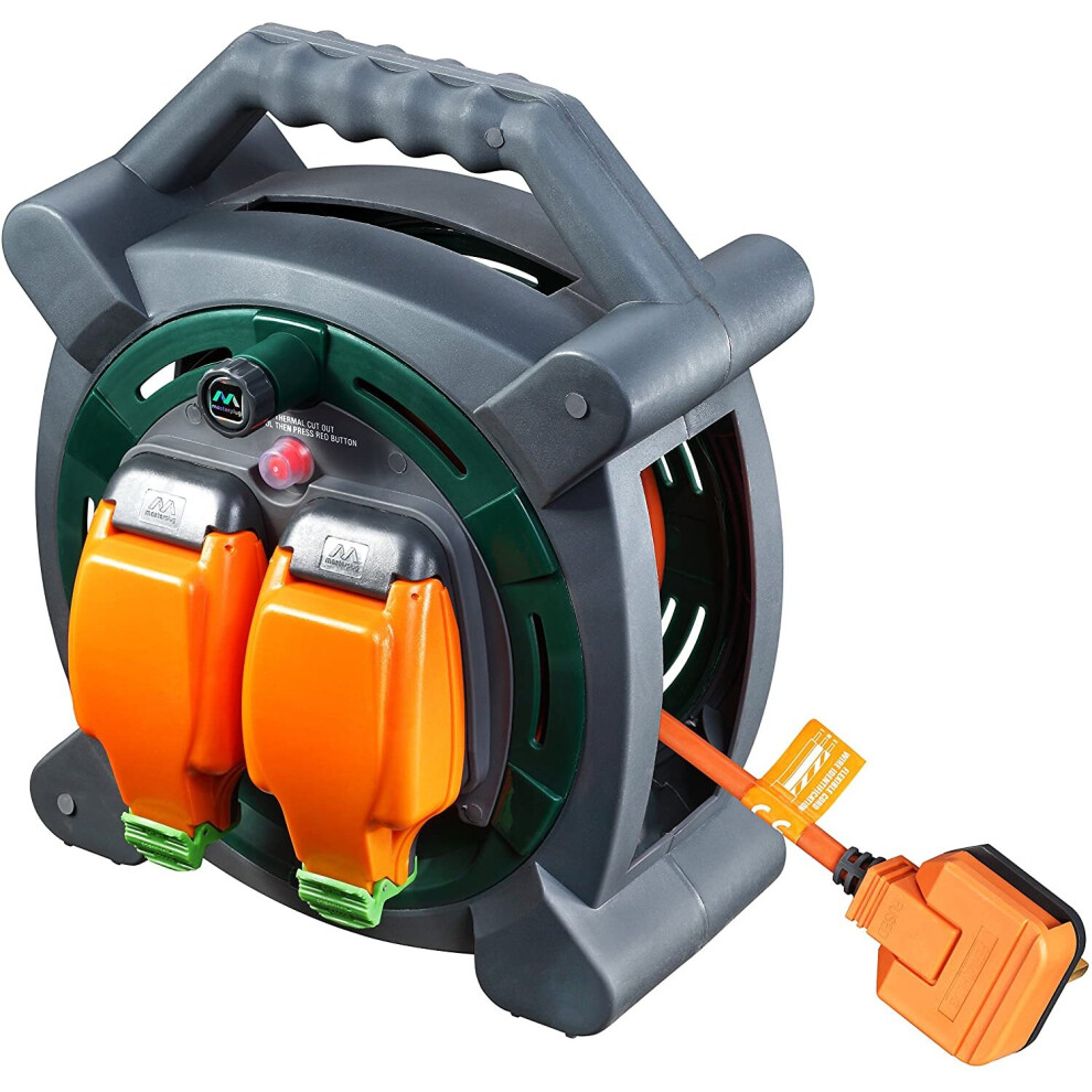 Masterplug Two Socket Outdoor Weatherproof Case Reel, 20 Metres 798256195495