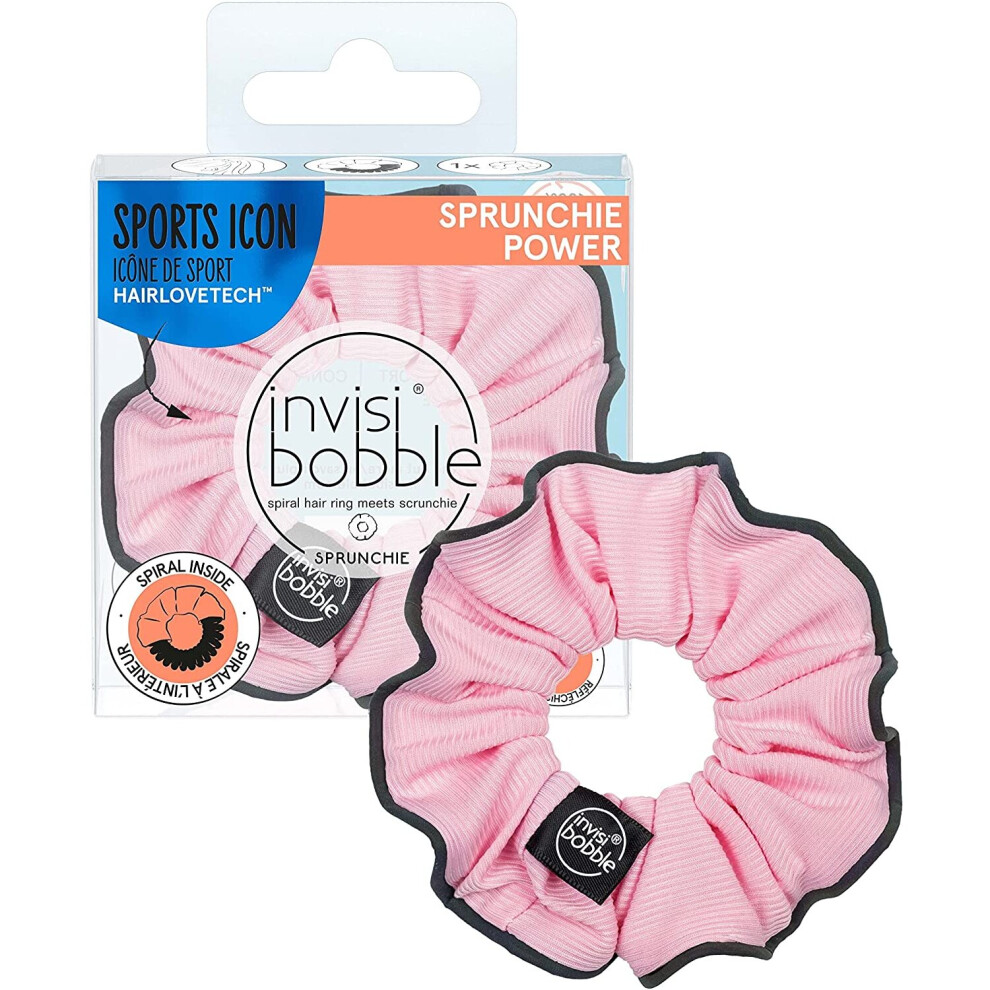 invisibobble SPRUNCHIE POWER Pink Mantra, Athleisure sprunchie with a reflective strip for night time running - SLIM Spiral...