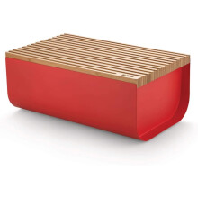 Alessi Mattina BG03 R - Design Bread Bin, Steel Colored with Epoxy Resin, Bamboo Wood, Red