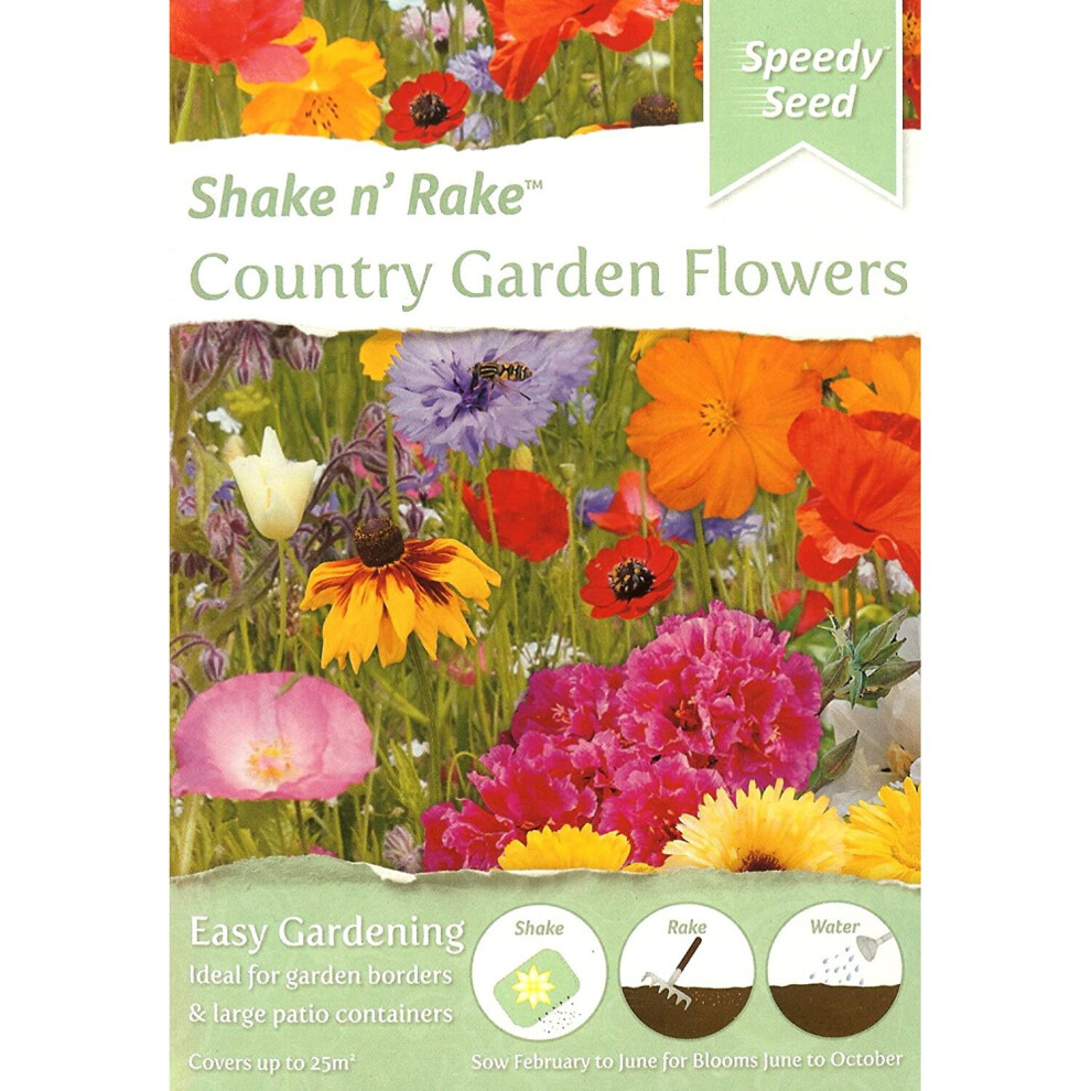 Speedy Seeds Country Garden Flower Seeds Mix/Shake And Rake/Covers Up To 25Sq M/For Borders & Containers/Pollen, Butterfly & Bees Sow By 12/2021