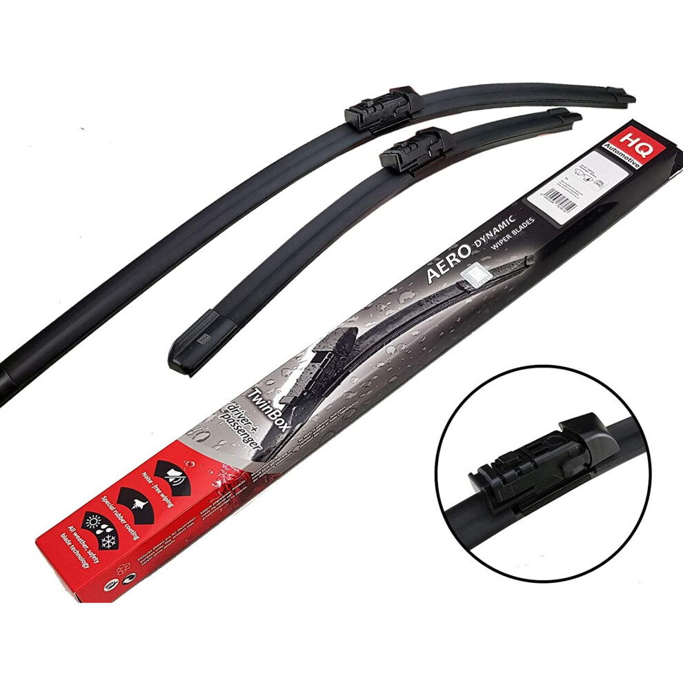 Fit Nx Z1 11.2014-> Set Of Front Frameless Flat Aero Wiper Blades Hq Automotive - Adc61-621 Twin Box 5060538793480