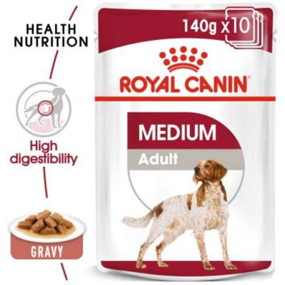 Balanced Royal Canin Wet Medium Adult - 10 X 140g Wet Food For Medium Adult Dogs, With A Healthy Delicious Recipe Of Meaty Chunks In A Tasty Sauce,