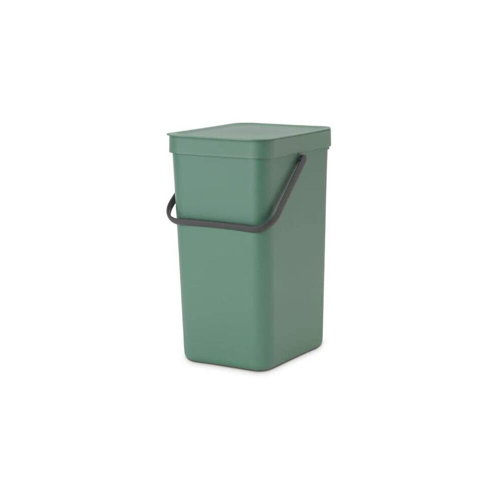 Brabantia Sort & Go Kitchen Recycling Bin (16 L / Fir Green) Stackable Waste Organiser with Handle & Removable Lid, Easy Clean, Fixtures included for