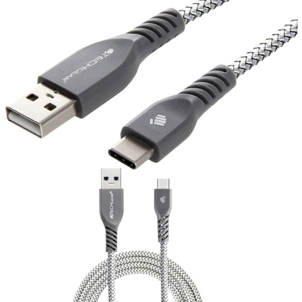 Techgear Strong 1M Braided Usb-C To Usb-A Cable — Durable Type-C Charger & Data Sync, 5Gbps, 3A, Reversible, Compatible With Ipad Pro 12.9In
