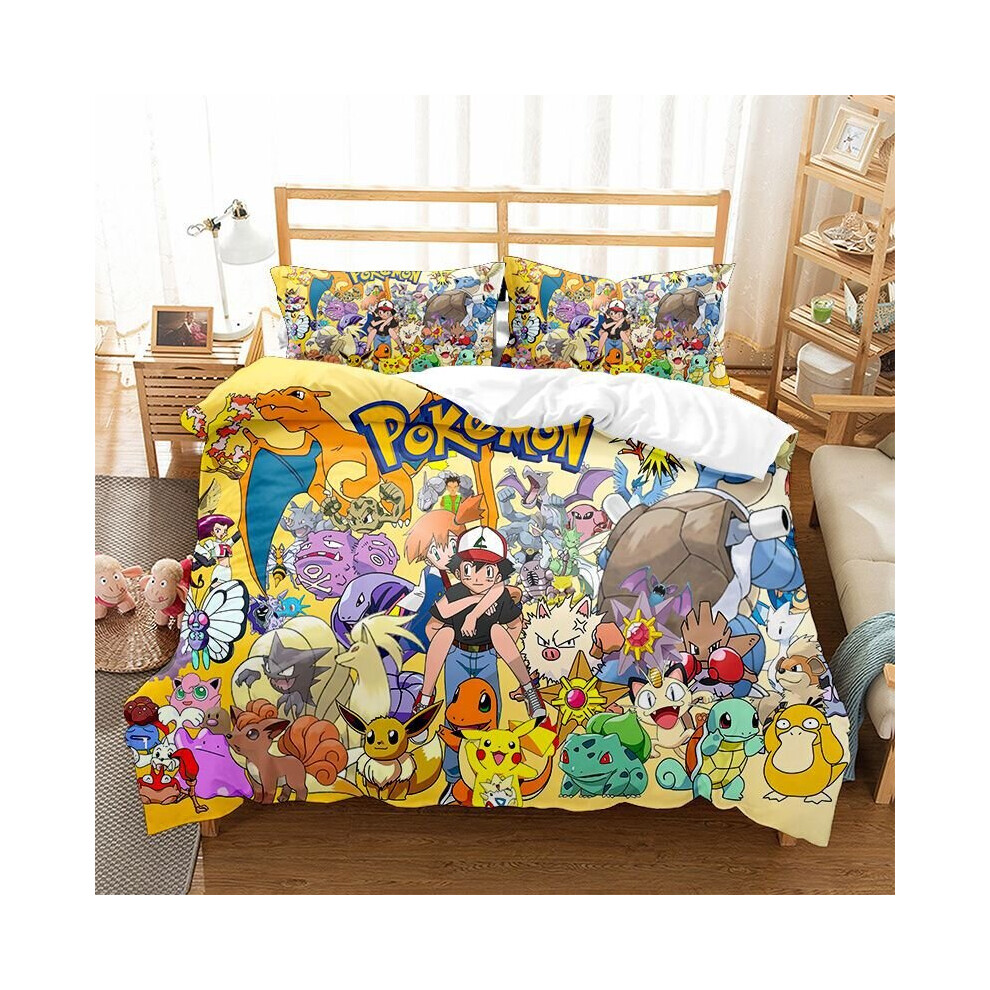 (29, Single-135*200) Pokémon Bedding Single Double Kids Cartoon 3D Quilt Cover