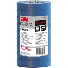 3M Masking Tape 2090 Universal Surfaces, medium tack, UV stable, indoors & outdoors, tower pack 9 rolls, 24 mm x 50 m