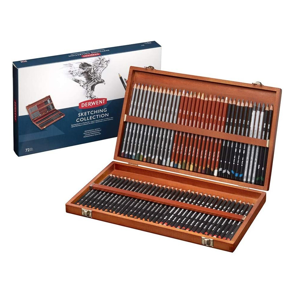 Derwent 2301902 Sketching Collection, Set Of 72 Pencils In A Wooden Gift Box, Professional Quality, Multicolor