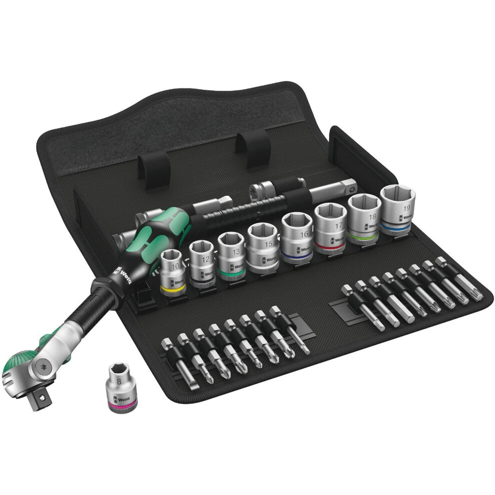 Wera 8100 SB 6 Zyklop Speed 3/8" Multifunction Ratchet & Socket Set, Metric, 29pc, 05004046001