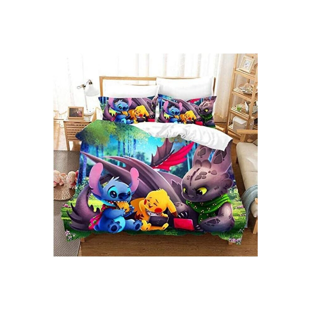 (Double-200*200, 27) Pokémon Cartoon Bedding Single Double Quilt Cover 3D Cartoon