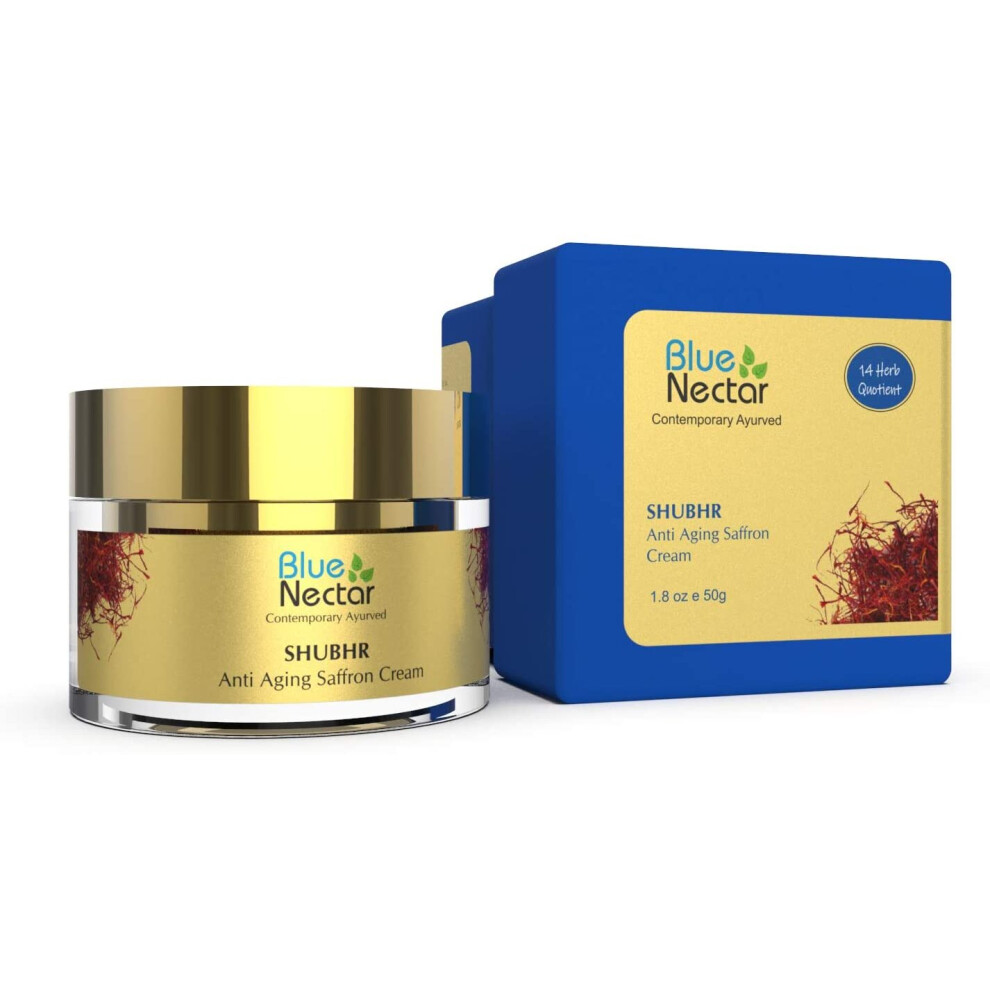 Blue Nectar Blue/Cream Nectar Anti Ageing Day And Night Brightening Face For Wrinkles With Pure Saffron Sandalwood (No Parabens Or Mineral Oil) (50Gm)