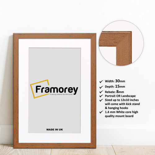 (A3 Pic (A2 Frame)) Walnut Picture Frame Photo Frames With White Mount Wall Art Hanging Frame Home Decor Frame 2