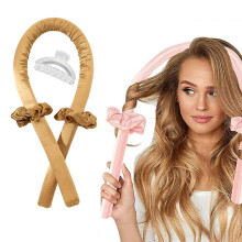 (Brown) Youngshion Heatless Sleeping Hair Roller Set Soft Silk Curler Headband with Scrunchies and Clip for DIY Long and Medium Hairstyle