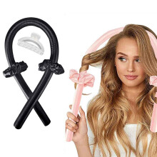 (Black) Youngshion Heatless Sleeping Hair Roller Set Soft Silk Curler Headband with Scrunchies and Clip for DIY Long and Medium Hairstyle