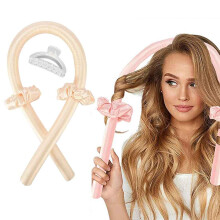 (Champagne) Youngshion Heatless Sleeping Hair Roller Set Soft Silk Curler Headband with Scrunchies and Clip for DIY Long and Medium Hairstyle