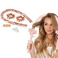 (Orange & White) Youngshion Heatless Sleeping Hair Roller Set Soft Silk Curler Headband with Scrunchies and Clip for DIY Long and Medium Hairstyle