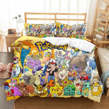 (29, King-230*220) Pokémon Bedding Single Double Kids Cartoon 3D Quilt Cover