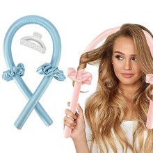 (Blue) Youngshion Heatless Sleeping Hair Roller Set Soft Silk Curler Headband with Scrunchies and Clip for DIY Long and Medium Hairstyle