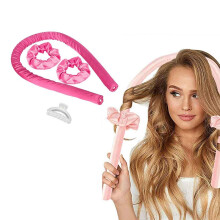 (Rose Pink) Youngshion Heatless Sleeping Hair Roller Set Soft Silk Curler Headband with Scrunchies and Clip for DIY Long and Medium Hairstyle