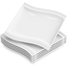 MALACASA, Series Flora, 8.25" Dessert Plates Wave Shaped Ivory White Porcelain China Side Plates Dinner Serving Plates, Set of 6