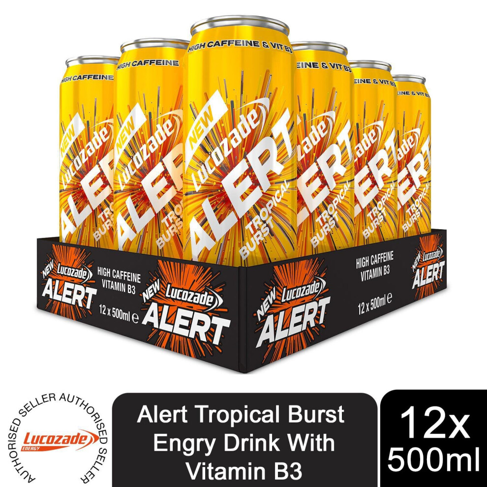 12 Pk of 500ml Lucozade Energy Alert Tropical Fat Free Energy Drink