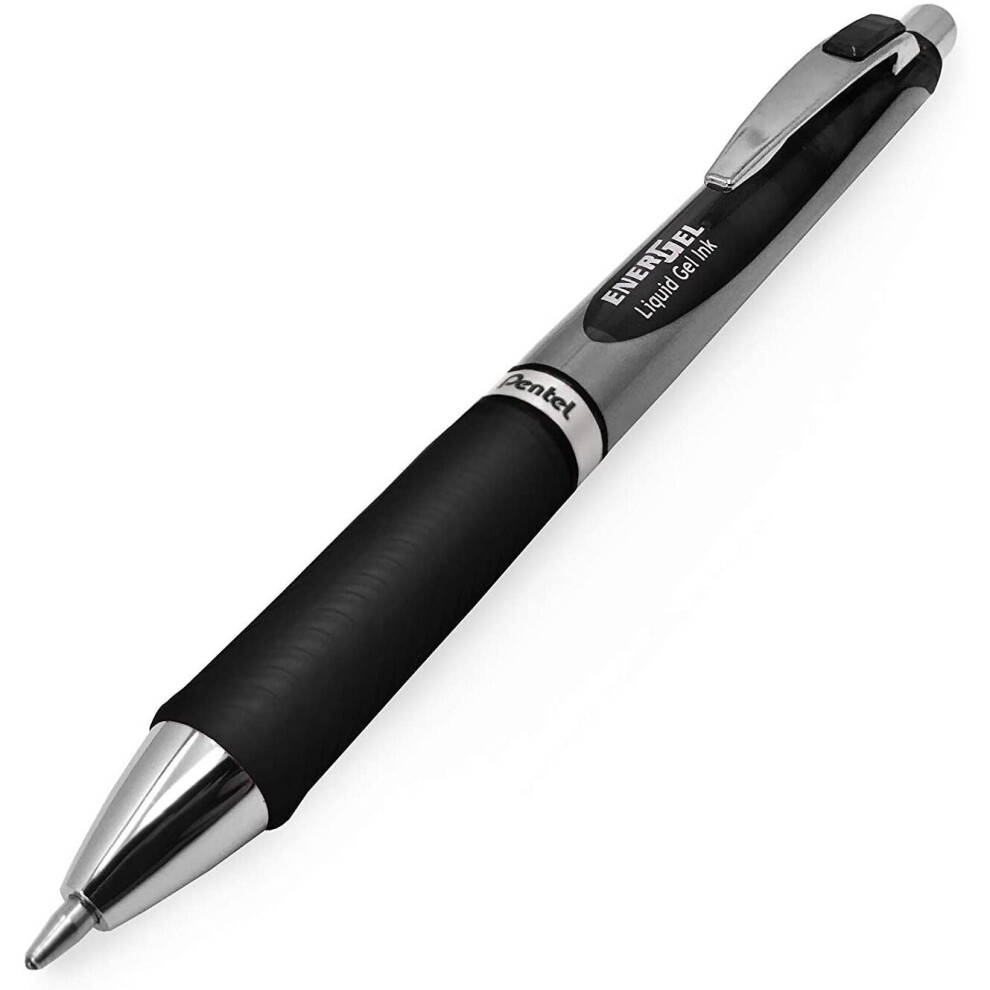 Pentel Energel Bl80 Retractable Liquid Gel Ink Rollerball Pen - 1.0Mm - Black - Pack Of 12 + 2