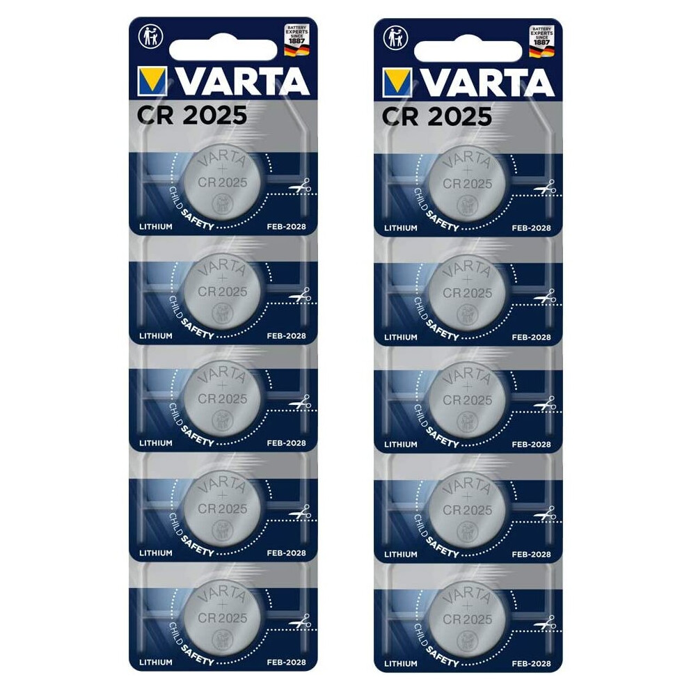 Varta CR2025 battery 10 pack - lithium 3V coin cell