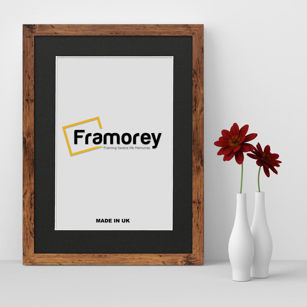 (24x14" Pic (28x18" Frame)) Rustic Oak Picture Frame Photo Frames With Black Mount Wall Art Hanging Frame Home Decor Frame
