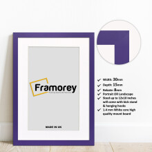 (6x4" Pic (8x6" Frame)) Purple Picture Frame Photo Frames With White Mount Wall Art Hanging Frame Home Decor Frame