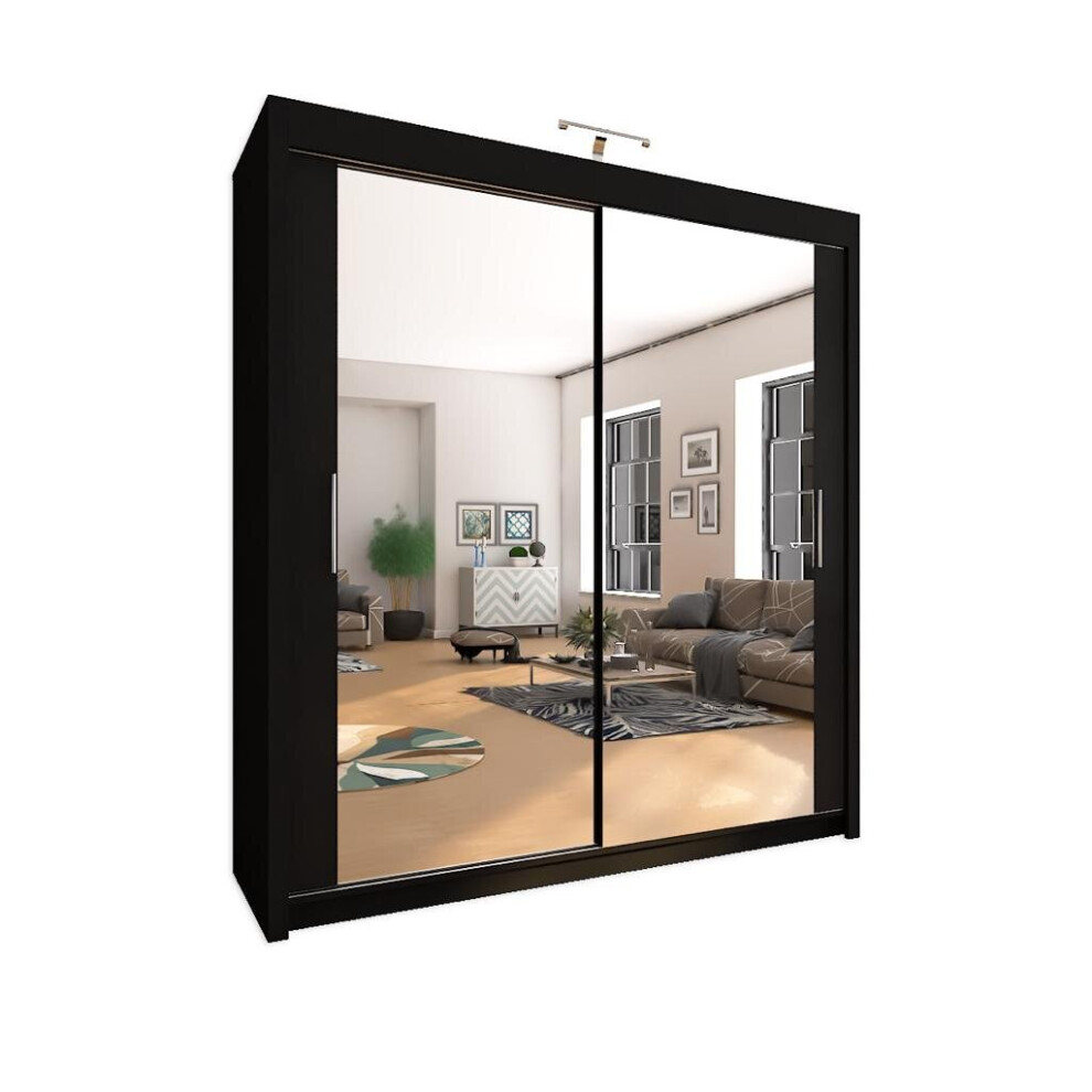 (180cm, Black) VVista Sliding Mirror Door Wardrobe For Bedroom