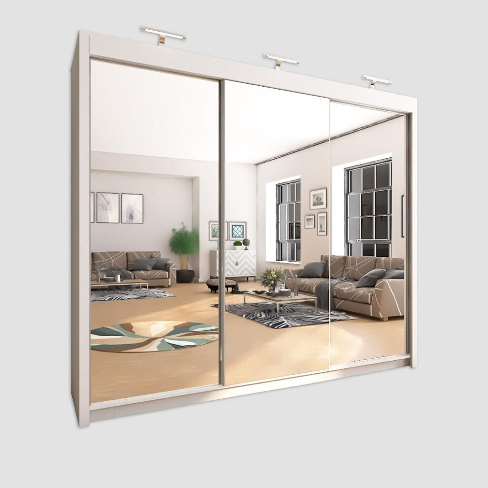 Arthauss (250Cm, ) Chicago Sliding Mirror Door Wardrobe For Bedroom White