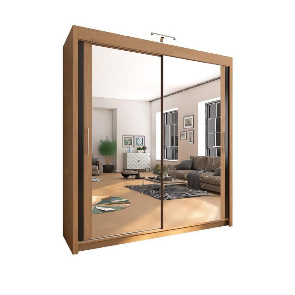 (90cm, Oak) VVista Sliding Mirror Door Wardrobe For Bedroom