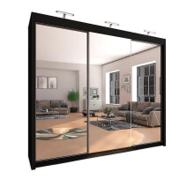 (250cm, Black) Chicago Sliding Mirror Door Wardrobe For Bedroom