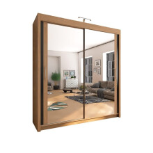 (203cm, Oak) Chicago Sliding Mirror Door Wardrobe For Bedroom