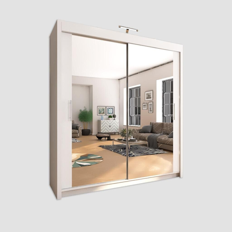 Arthauss (203Cm, ) Chicago Sliding Mirror Door Wardrobe For Bedroom White
