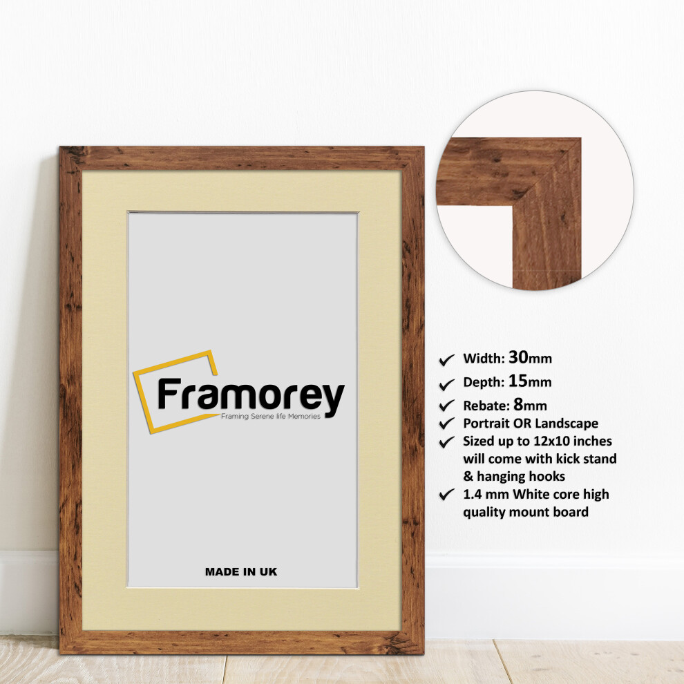 (12x6" Pic (14x8" Frame)) Rustic Oak Picture Frame Photo Frames With Ivory Mount Wall Art Hanging Frame Home Decor Frame-image-OPC-P8X68V2-NEW