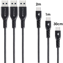 TECHGEAR 3 Pack STRONG Durable Braided USB C Charging & Data Sync Cables (30cm/1m/2m) Compatible with Samsung Tab S6 Lite, Tab A7 10.4/A7 Lite, Tab A